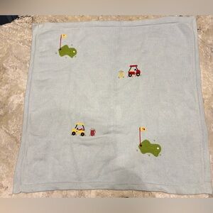 bella bliss Blue Cotton Knit Baby Stroller Blanket with golf themed Embroidery